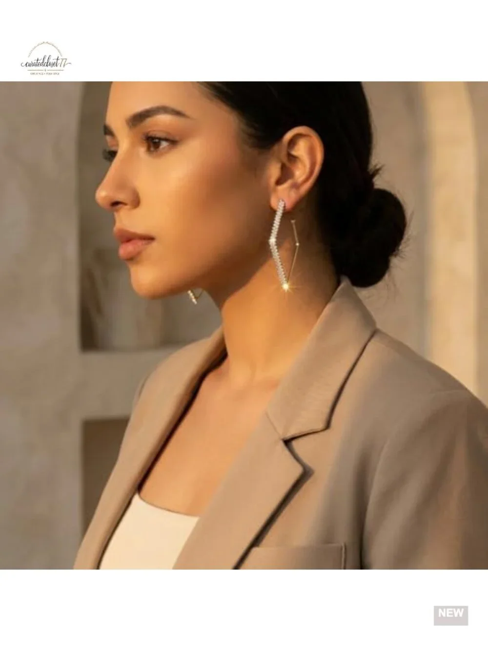 Gold Plated Drop Dangle Earrings - Statement Rhinestone Geometric Jewelry